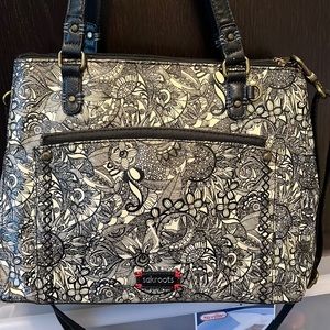 Sakroots Metro Coated Canvas Satchel Black and Cream